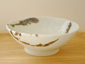 Hand-formed ramen bowls, rust calligraphy, 3 piece set